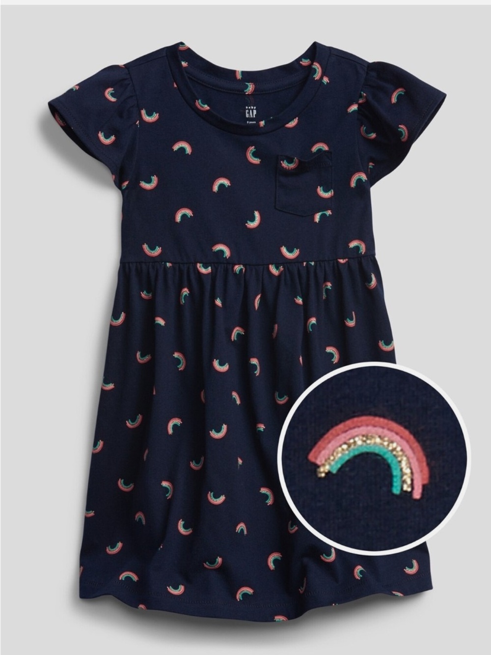 Baby GAP Skater Navy Rainbow Print Dress